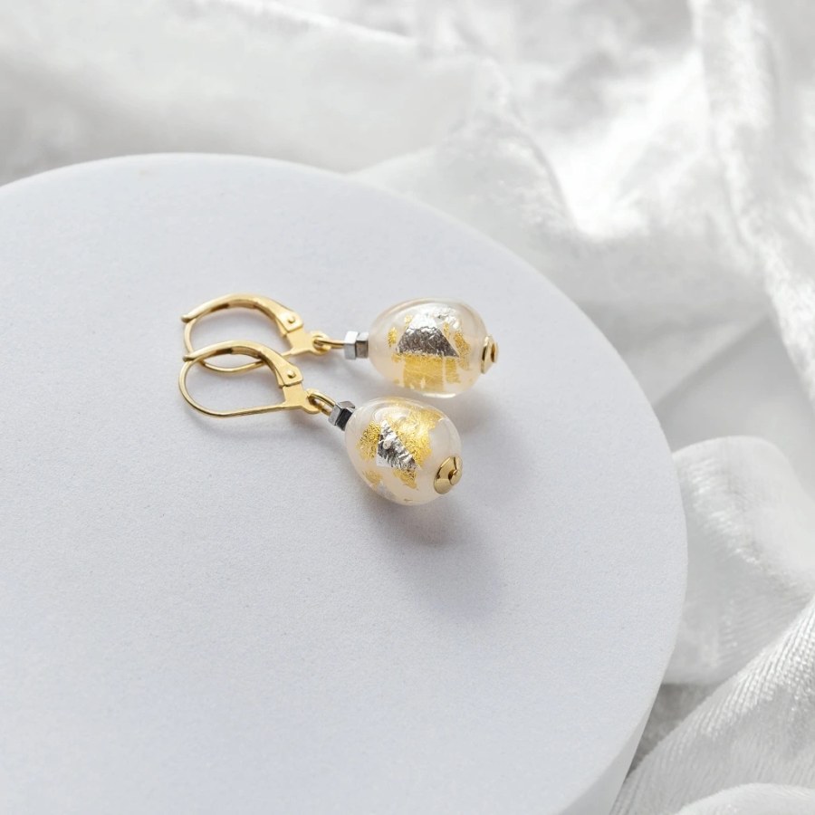 Lampglas Náušnice Champagne Nude s 24karátovým zlatem a ryzím stříbrem ENM11/AG/POZ