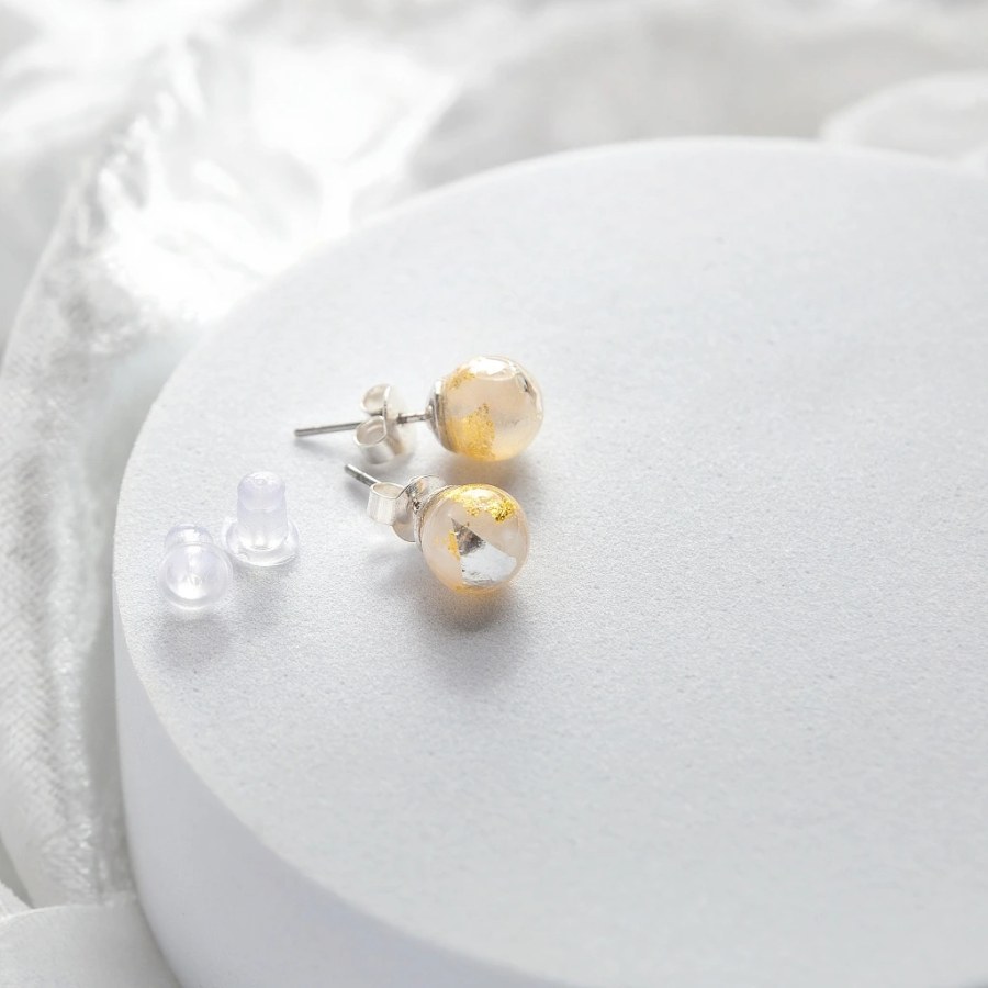 Lampglas Náušnice Champagne Nude s&nbsp;24karátovým zlatem a&nbsp;ryzím stříbrem ENM11/AG/RHO-PU - Náušnice Bez kamínků