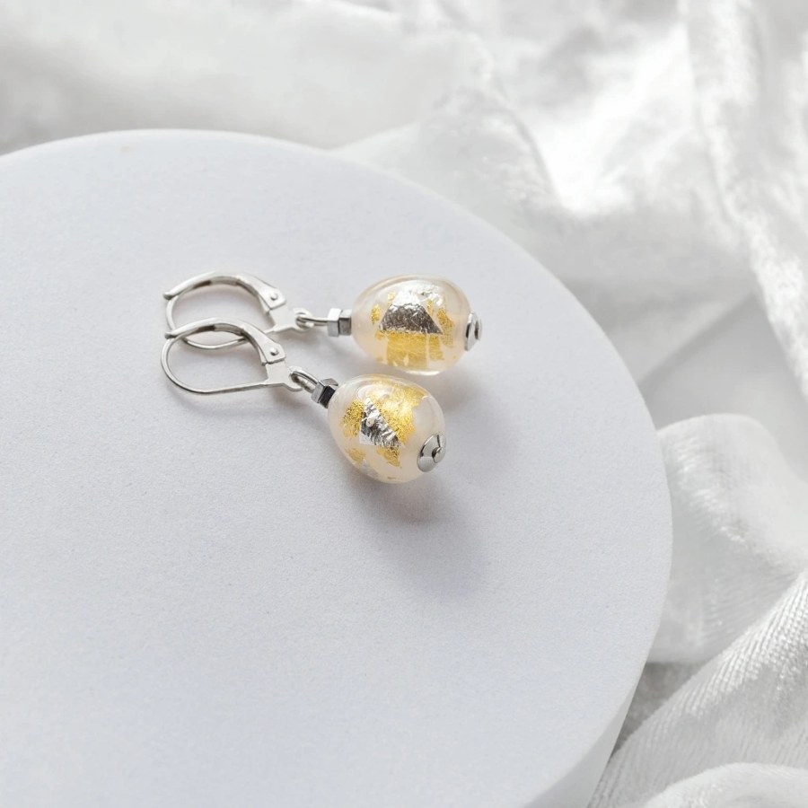 Lampglas Náušnice Champagne Nude s&nbsp;24karátovým zlatem a&nbsp;ryzím stříbrem ENM11/AG/RHO - Náušnice Bez kamínků