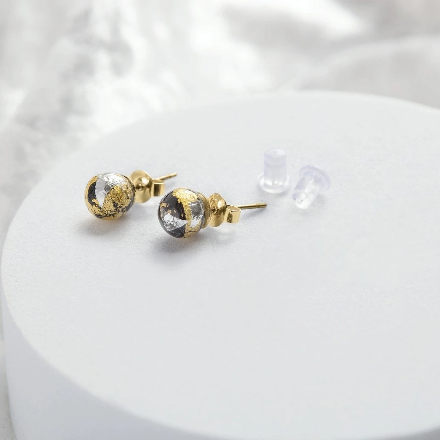 Lampglas Náušnice Obsidian Nude s&nbsp;24karátovým zlatem a&nbsp;ryzím stříbrem ENM10/AG/POZ-PU - Náušnice Bez kamínků