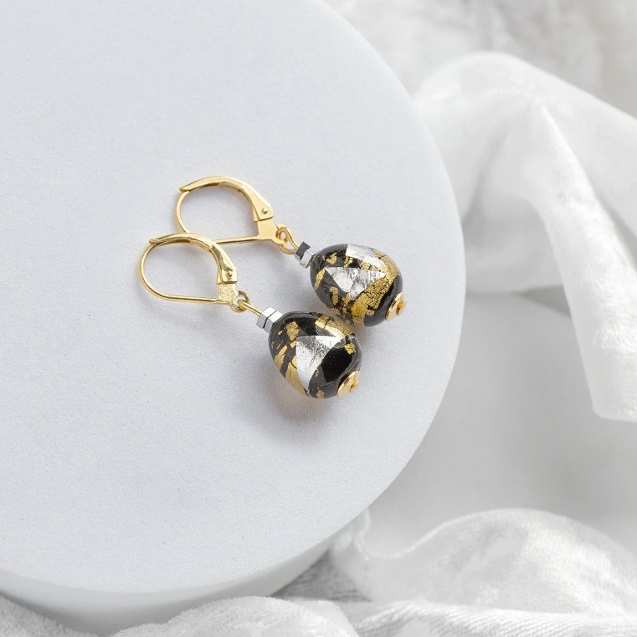 Lampglas Náušnice Obsidian Nude s&nbsp;24karátovým zlatem a&nbsp;ryzím stříbrem ENM10/AG/POZ - Náušnice Bez kamínků