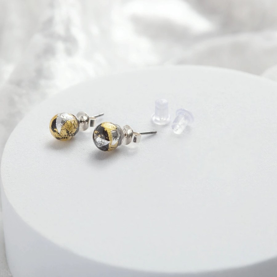 Lampglas Náušnice Obsidian Nude s&nbsp;24karátovým zlatem a&nbsp;ryzím stříbrem ENM10/AG/RHO-PU - Náušnice Bez kamínků