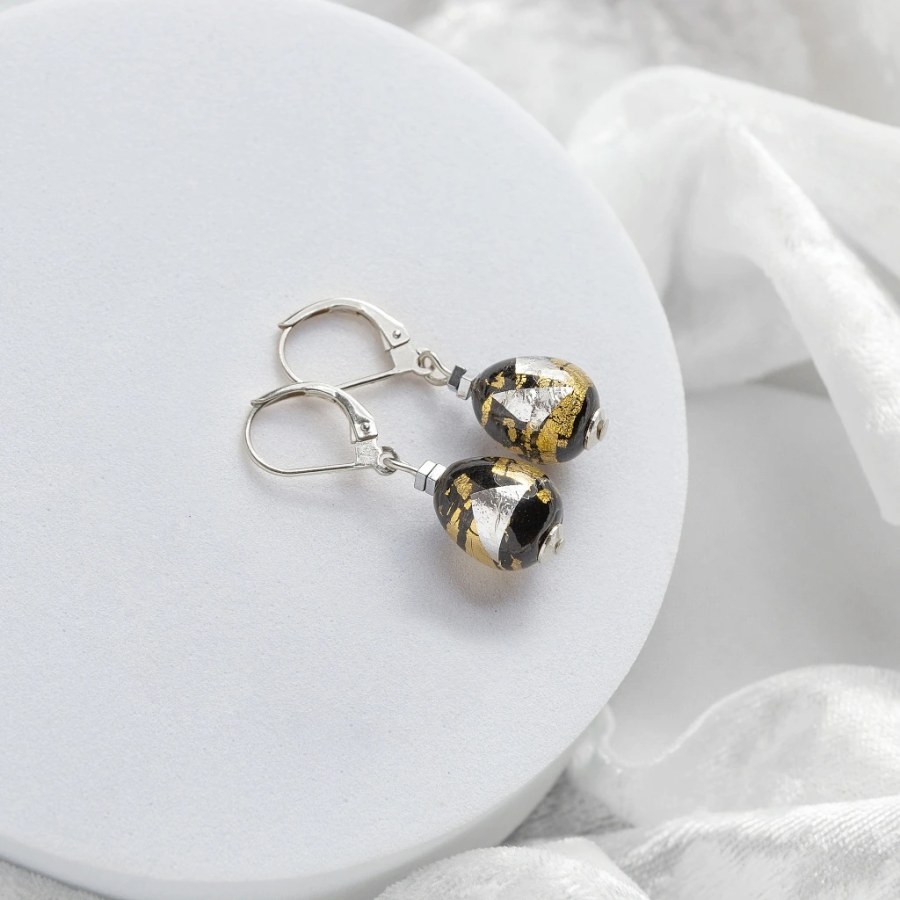 Lampglas Náušnice Obsidian Nude s&nbsp;24karátovým zlatem a&nbsp;ryzím stříbrem ENM10/AG/RHO - Náušnice Bez kamínků