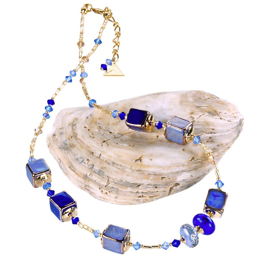 Lampglas Nebesky modrý náhrdelník Triple Blue z perel Lampglas NCU28 - Náhrdelníky