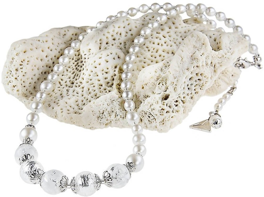 Lampglas Něžný náhrdelník White Romance s s ryzím stříbrem v perlách Lampglas NV1 - Náhrdelníky