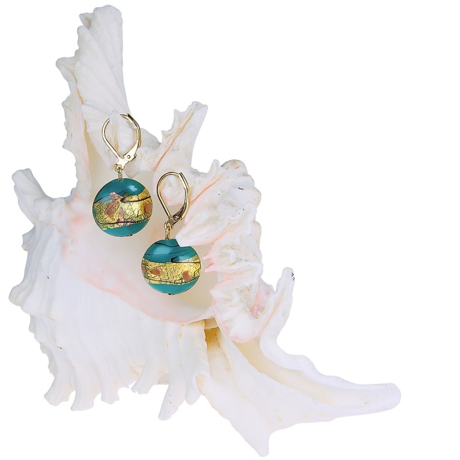 Lampglas Půvabné náušnice Turquoise Gold z perel Lampglas s 24karátovým zlatem EP24 - Náušnice Visací náušnice