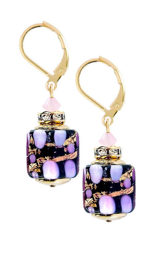 Lampglas Romantické náušnice Sakura Cubes s 24karátovým zlatem v perlách Lampglas ECU46 - Náušnice Visací náušnice