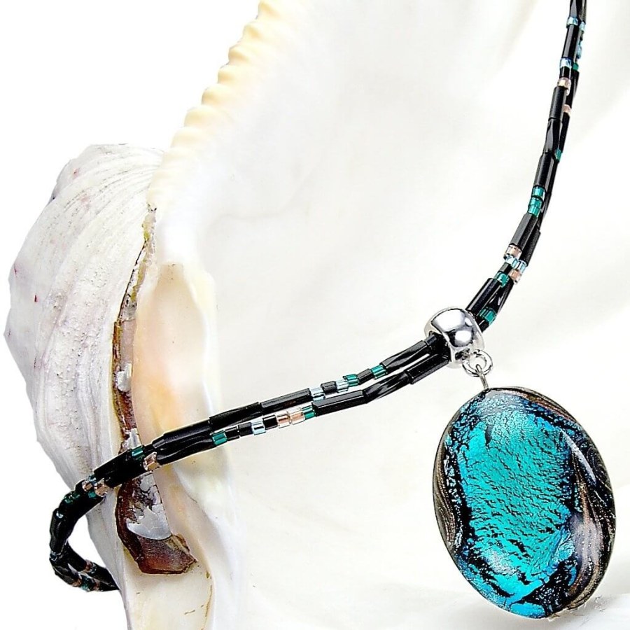 Lampglas Tajemný náhrdelník Deep Sea s perlou Lampglas s ryzím stříbrem NP11 - Náhrdelníky