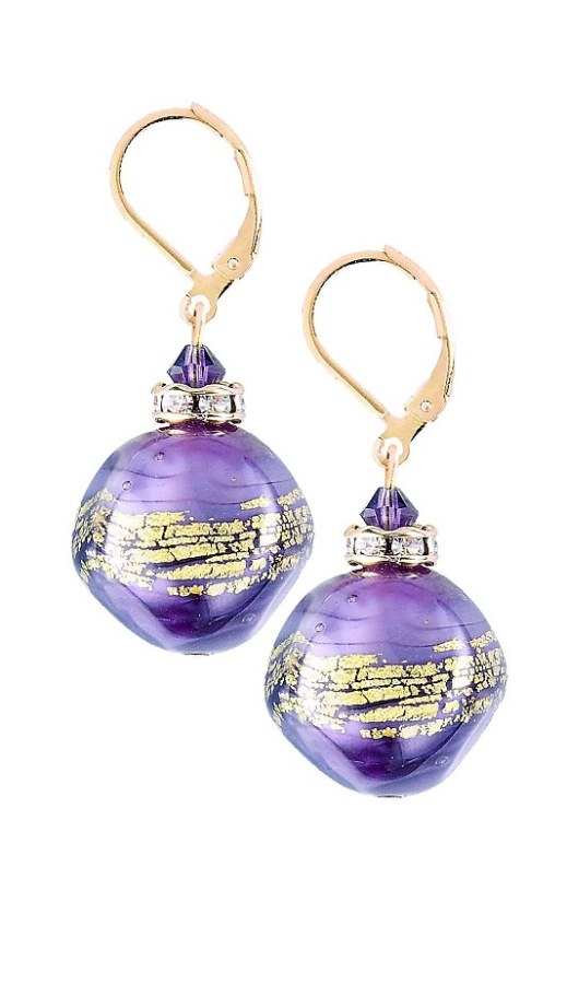 Lampglas Unikátní náušnice Violet Shine s 24karátovým zlatem v perlách Lampglas ERO11 - Náušnice Visací náušnice