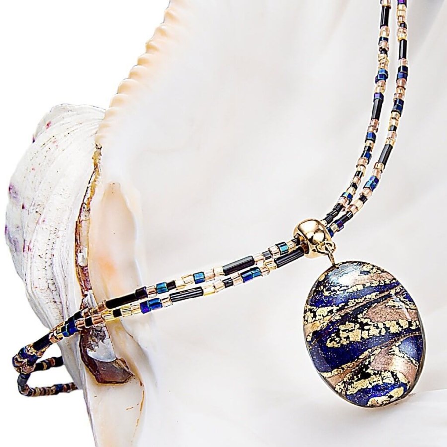 Lampglas Úžasný dámský náhrdelník Egyptian Queen s perlou Lampglas s 24karátovým zlatem NP28 - Náhrdelníky