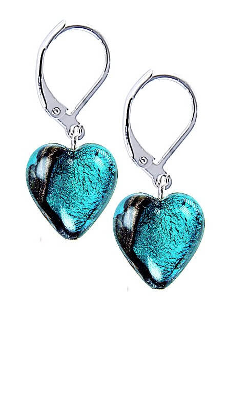 Lampglas Výjimečné náušnice Turquoise Heart s ryzím stříbrem v perlách Lampglas ELH5 - Náušnice Visací náušnice