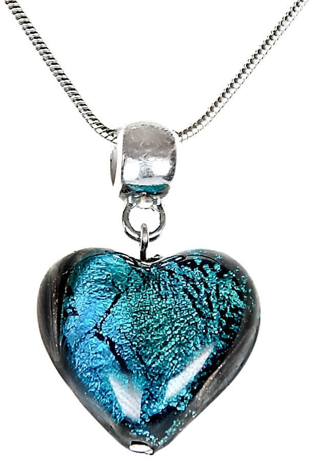 Lampglas Výjimečný náhrdelník Turquoise Heart s perlou Lampglas s ryzím stříbrem NLH5 - Náhrdelníky