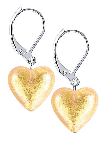 Lampglas Zářivé náušnice Golden Heart s 24karátovým zlatem v perlách Lampglas ELH24 - Náušnice Visací náušnice