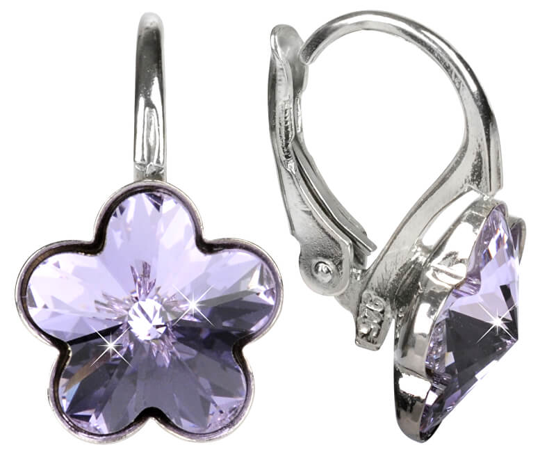 Levien Dívčí stříbrné náušnice Flower Crystal Violet - Náušnice Visací náušnice