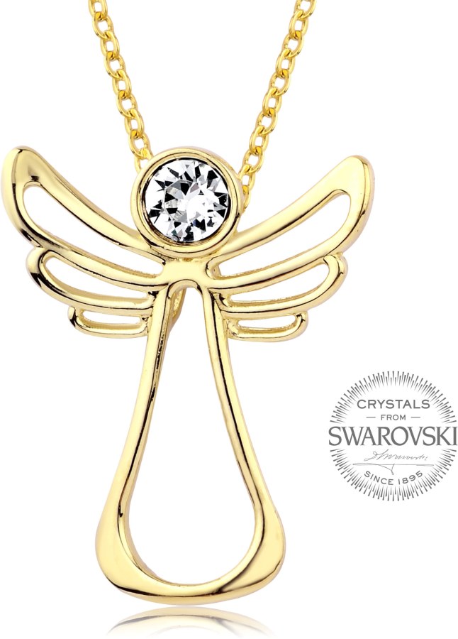 Levien Pozlacený náhrdelník s čirým krystalem Guardian Angel - Náhrdelníky