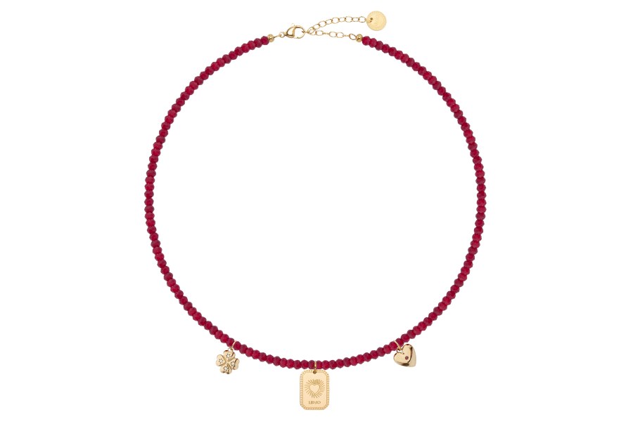 Liu Jo Červený korálkový náhrdelník z&nbsp;oceli Icones LJ3154 - Náhrdelníky Náhrdelníky s&nbsp;korálky