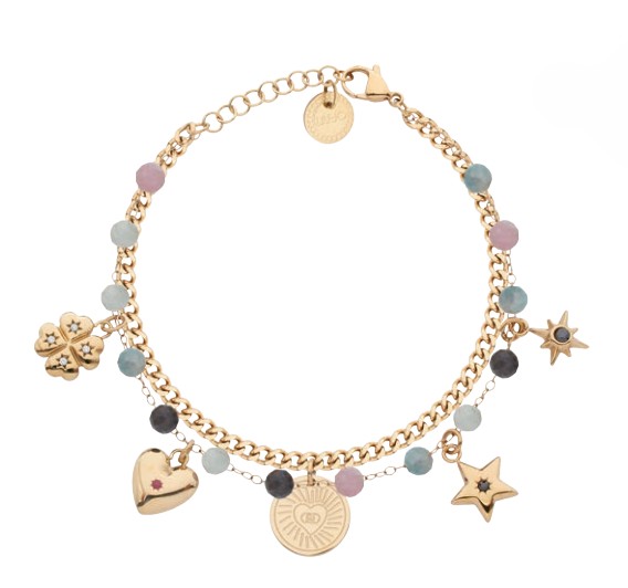 Liu Jo Dvojitý pozlacený náramek s&nbsp;přívěsky Icones LJ3182 - Náramky Náramky s&nbsp;přívěsky