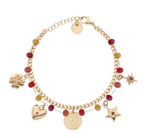 Liu Jo Pozlacený dvojitý náramek s&nbsp;přívěsky Icones LJ3180 - Náramky Náramky s&nbsp;přívěsky