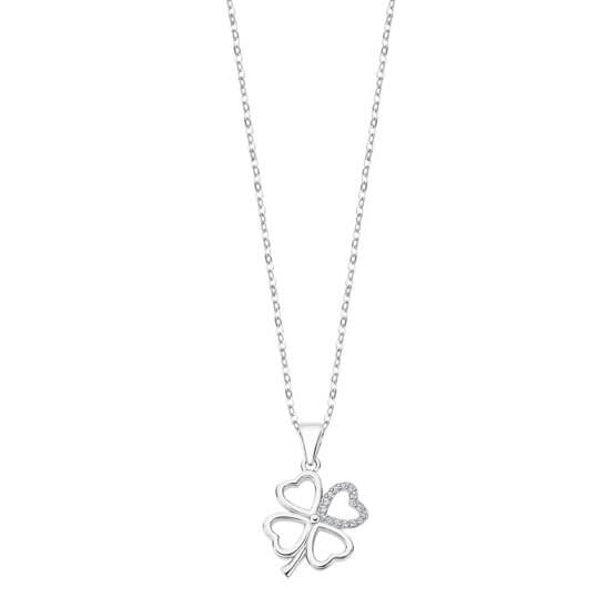 Lotus Silver Hravý stříbrný náhrdelník s čirými zirkony čtyřlístek LP3305-1/1 - Náhrdelníky