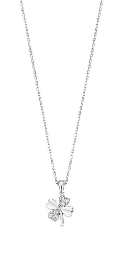 Lotus Silver Něžný stříbrný náhrdelník s čirými zirkony čtyřlístek LP3108-1/1 - Náhrdelníky