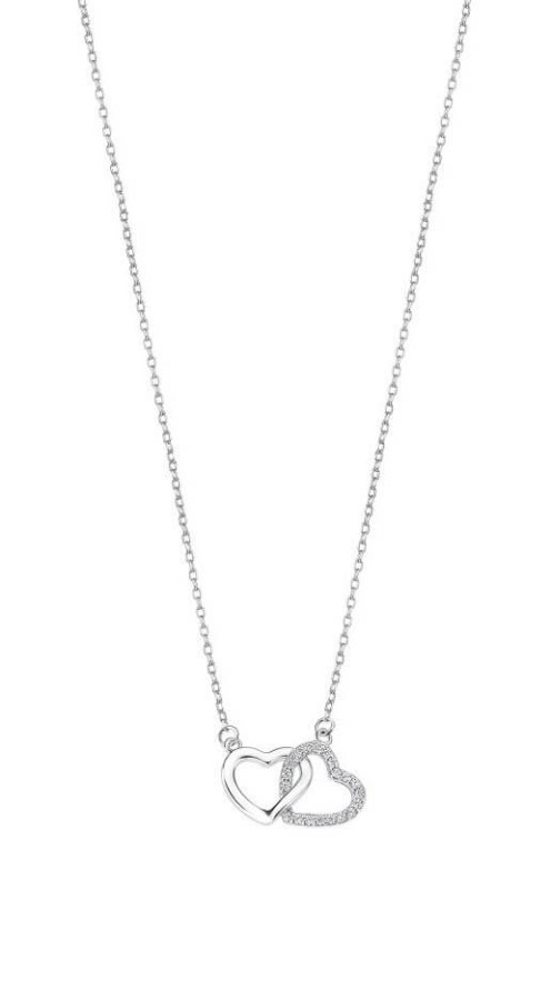 Lotus Silver Romantický stříbrný náhrdelník s čirými zirkony srdíčka LP3093-1/1 - Náhrdelníky