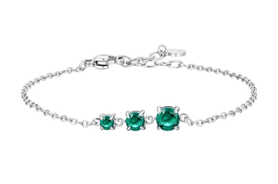 Luca Barra Elegantní ocelový náramek se zelenými zirkony BK2819