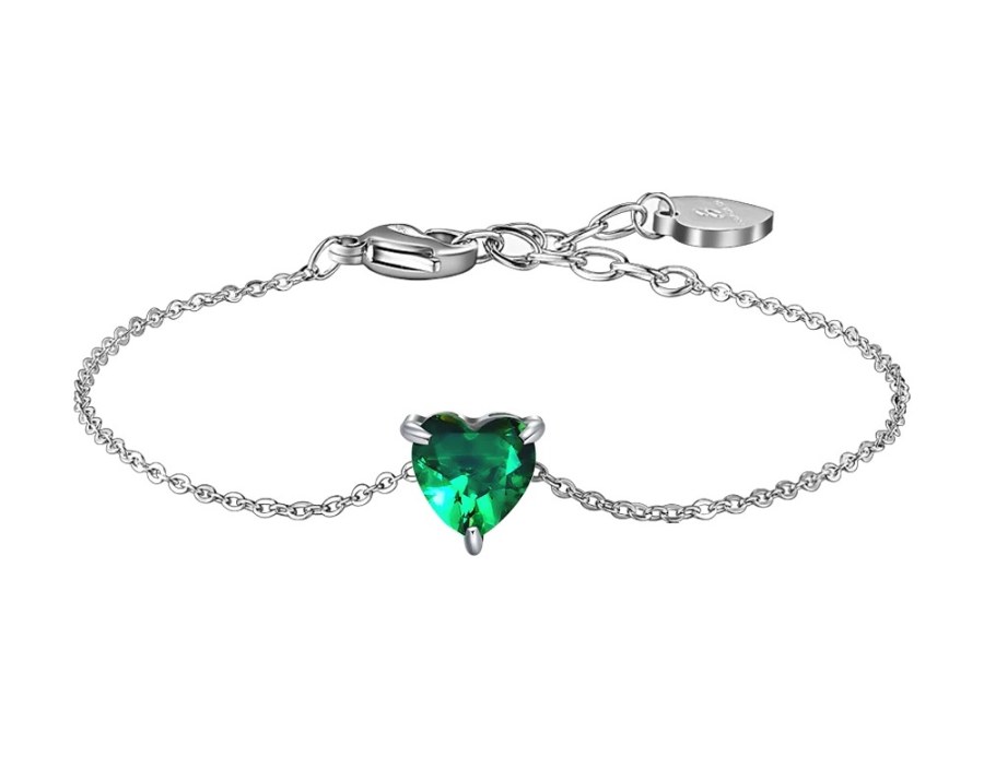Luca Barra Krásný ocelový náramek se zeleným srdíčkem BK2767 - Náramky Náramky se symboly