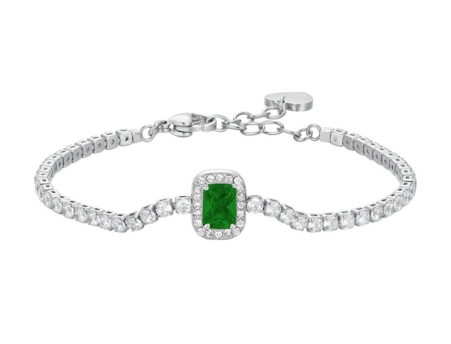 Luca Barra Luxusní tenisový náramek se zeleným zirkonem BK2741 - Náramky Řetízkové náramky