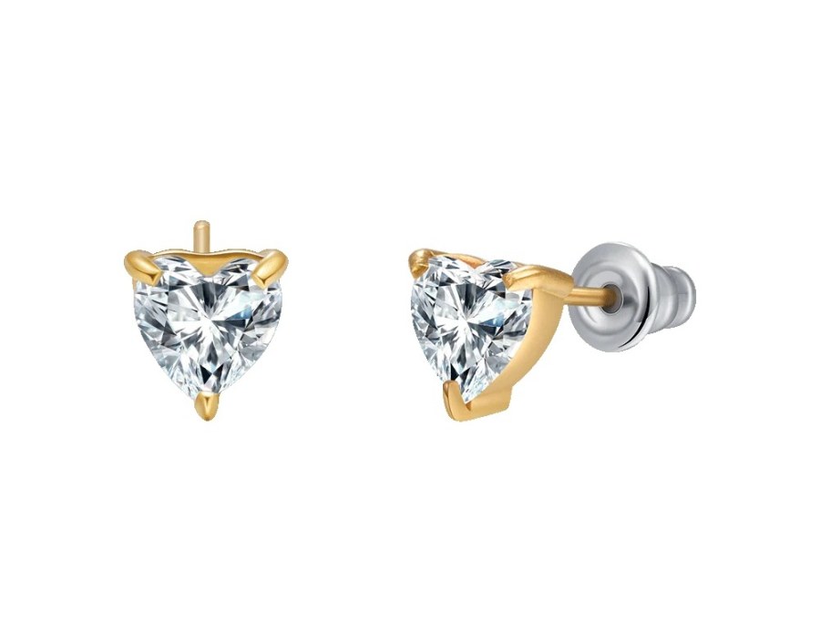 Luca Barra Pozlacené srdíčkové náušnice s&nbsp;čirým krystalem OK1437 - Náušnice Pecky