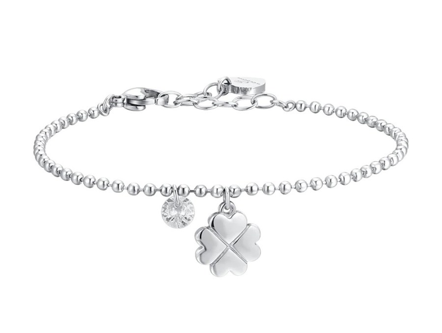 Luca Barra Ocelový kuličkový náramek Čtyřlístek se zirkonem BK2726 - Náramky Náramky s&nbsp;přívěsky
