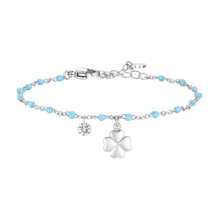 Luca Barra Ocelový nákotník s&nbsp;modrými korálky Čtyřlístek CV158 - Náramky Náramky na nohu