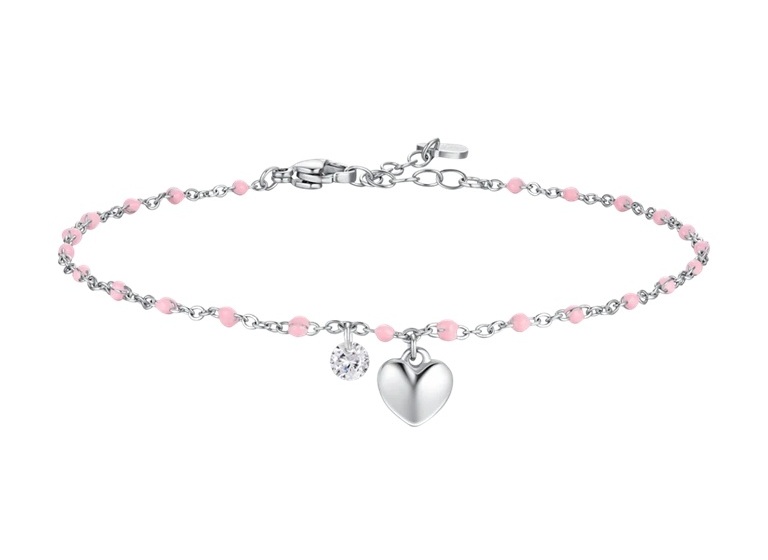 Luca Barra Ocelový nákotník s růžovými korálky Srdce CV156