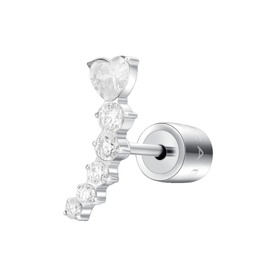 Luca Barra Single podélná náušnice s&nbsp;čirým srdíčkem OK1449 - Náušnice Asymetrické náušnice