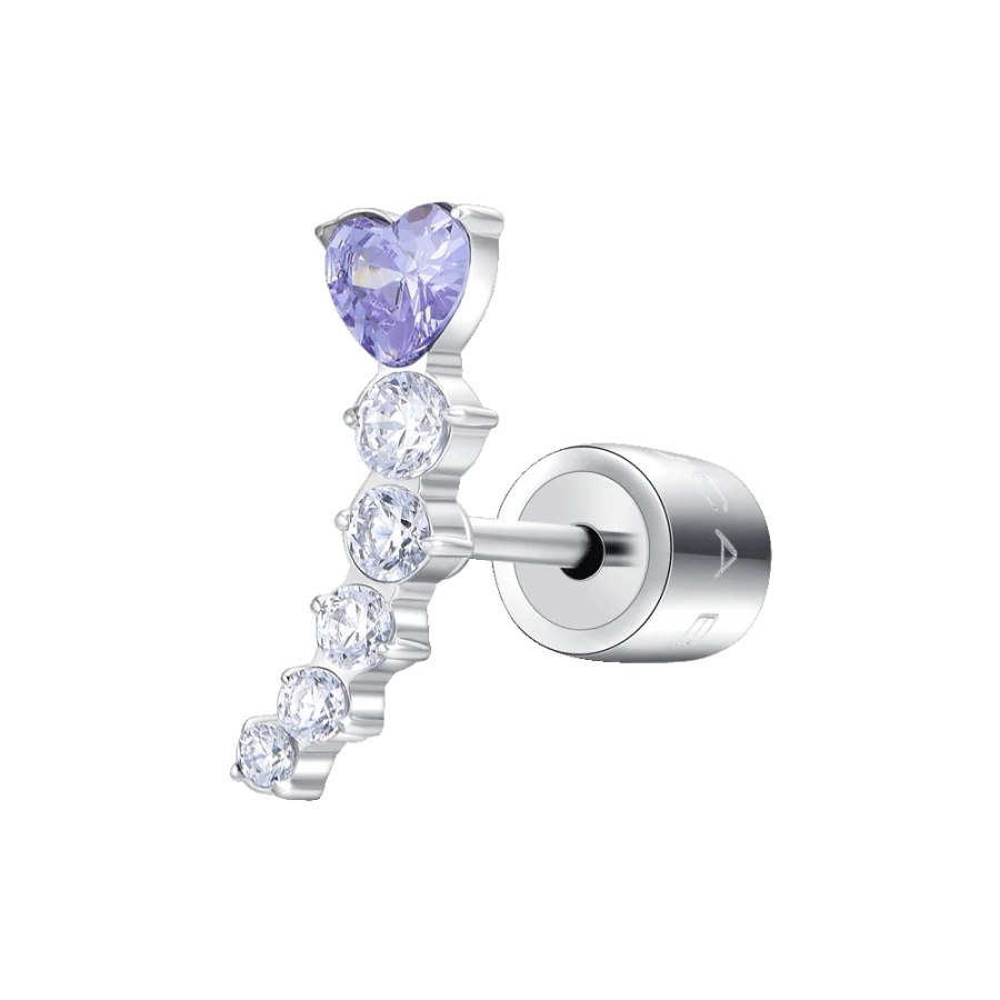 Luca Barra Single podélná náušnice s&nbsp;fialovým srdíčkem OK1451 - Náušnice Asymetrické náušnice