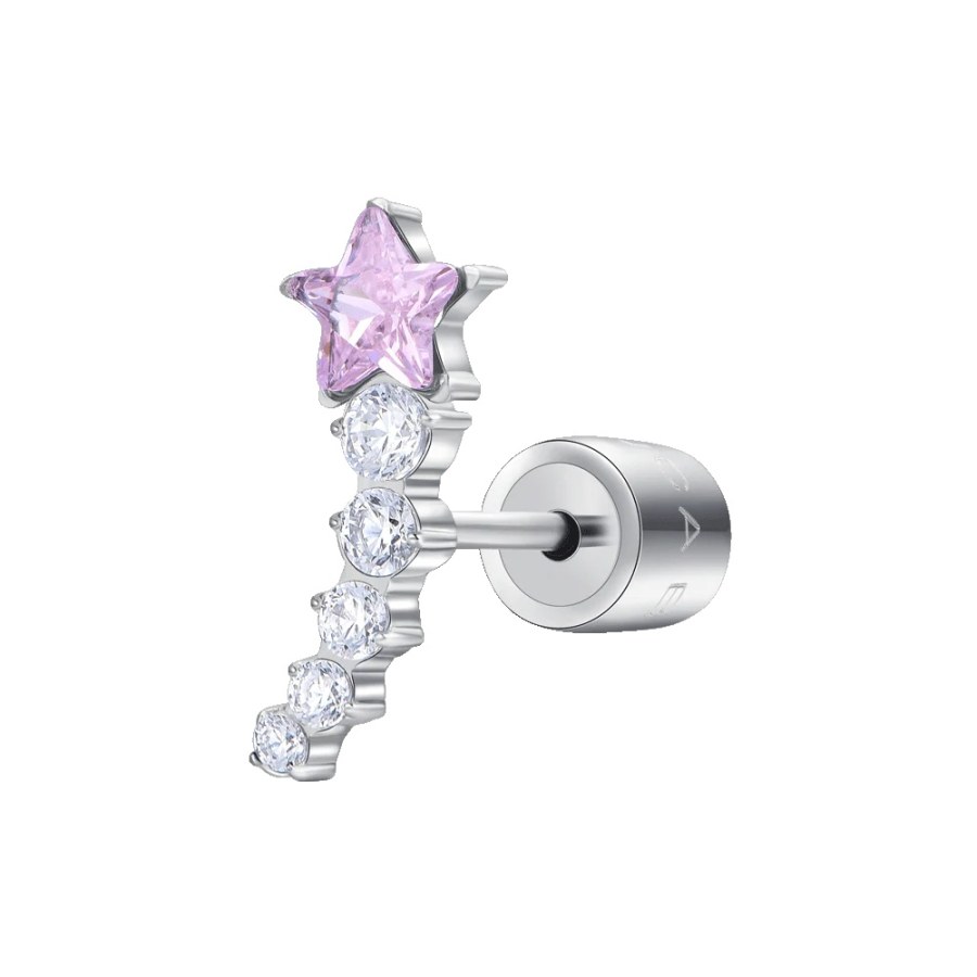 Luca Barra Single podélná náušnice s&nbsp;růžovou hvězdou OK1453 - Náušnice Asymetrické náušnice