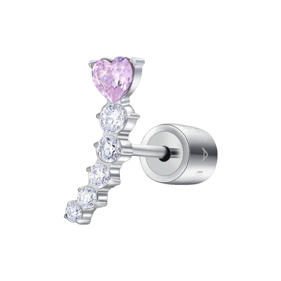 Luca Barra Single podélná náušnice s&nbsp;růžovým srdíčkem OK1450 - Náušnice Asymetrické náušnice