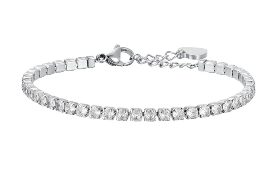 Luca Barra Tenisový ocelový náramek s&nbsp;čirými krystaly BK2361 - Náramky Řetízkové náramky