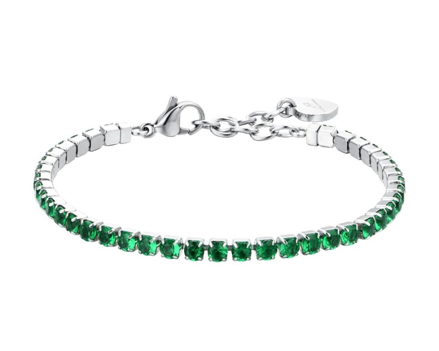 Luca Barra Tenisový ocelový náramek se zelenými krystaly BK2628 - Náramky Řetízkové náramky