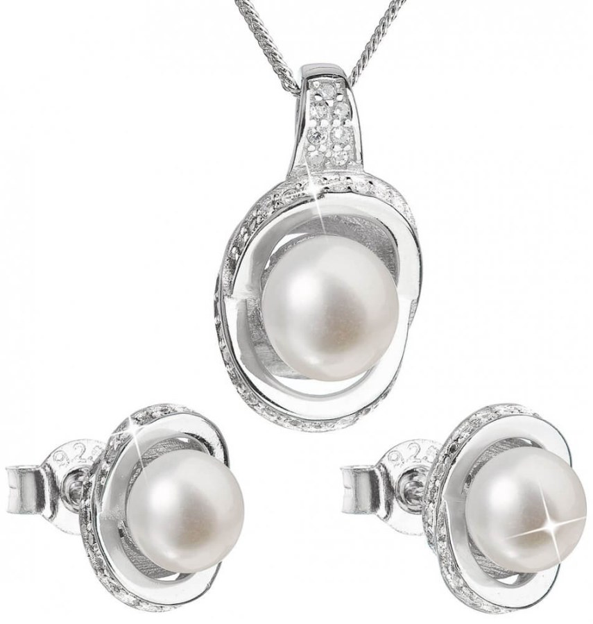 Evolution Group Luxusní stříbrná souprava s pravými perlami Pavona 29026.1 (náušnice, řetízek, přívěsek) - Sety šperků Soupravy šperků