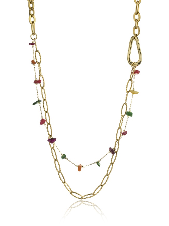 Marc Malone Dvojitý pozlacený náhrdelník s&nbsp;barevnými kamínky Kennedy MCN23007G - Náhrdelníky