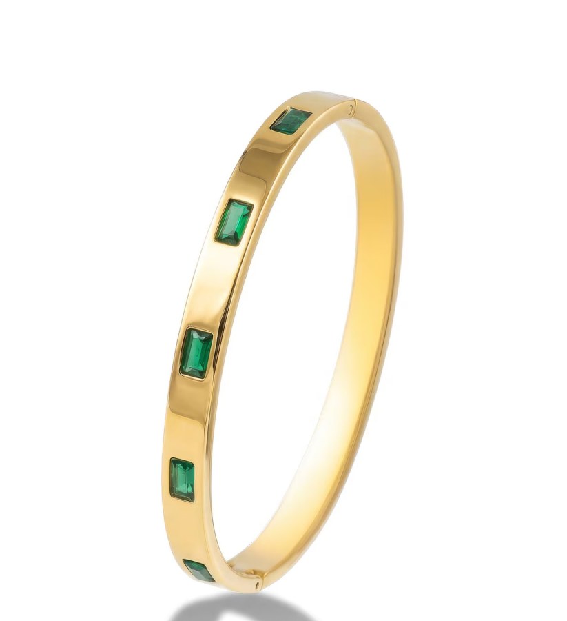 Marc Malone Elegantní pevný náramek se zelenými krystaly MCB250401G