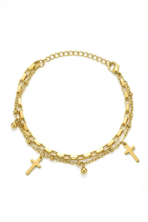 Marc Malone Pozlacený dvojitý náramek Leaf Gold MCB260614G