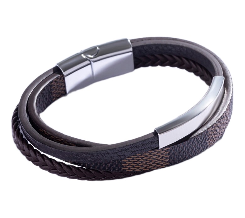 Marc Malone Trojitý hnědý kožený náramek pro muže MCGB5039S - Náramky Kožené náramky