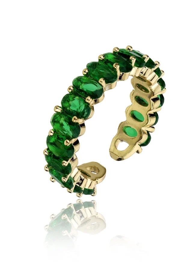Marc Malone Třpytivý pozlacený prsten se zelenými zirkony Arabella Green Ring MCR23048G - Prsteny Prsteny s kamínkem