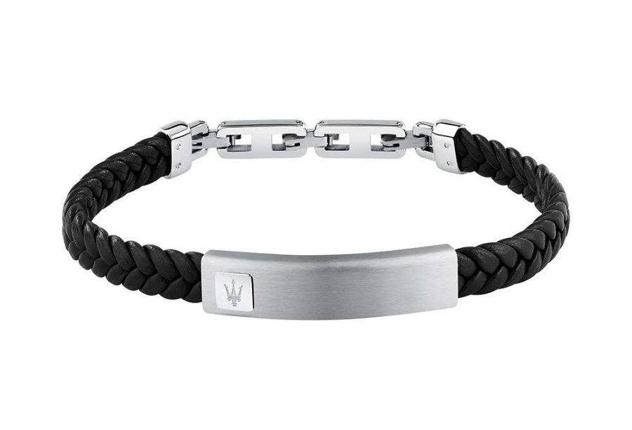 Maserati Černý kožený náramek pro muže Leather JM525AVE34 - Náramky Kožené náramky