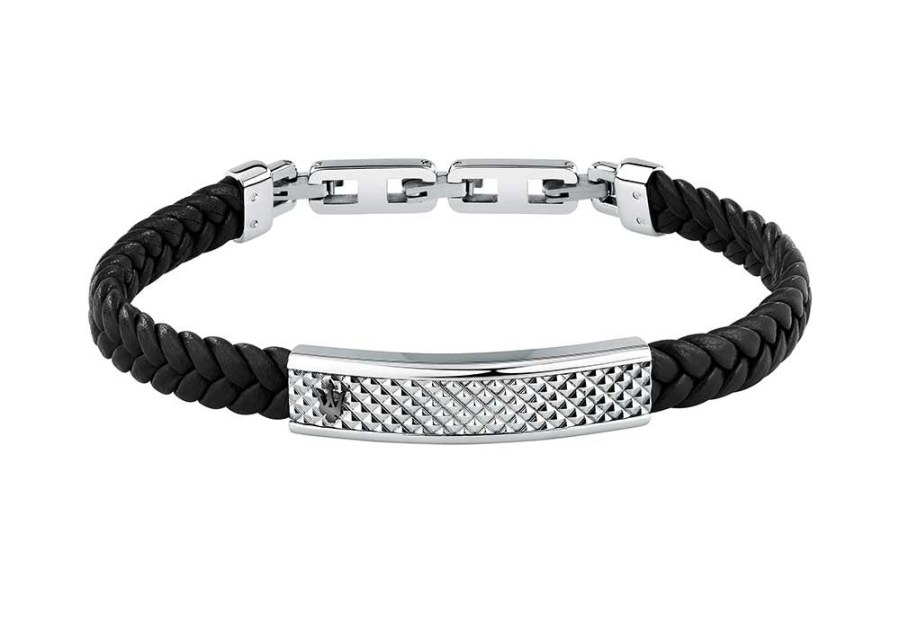 Maserati Černý kožený náramek pro muže Leather JM525AVE36 - Náramky Kožené náramky