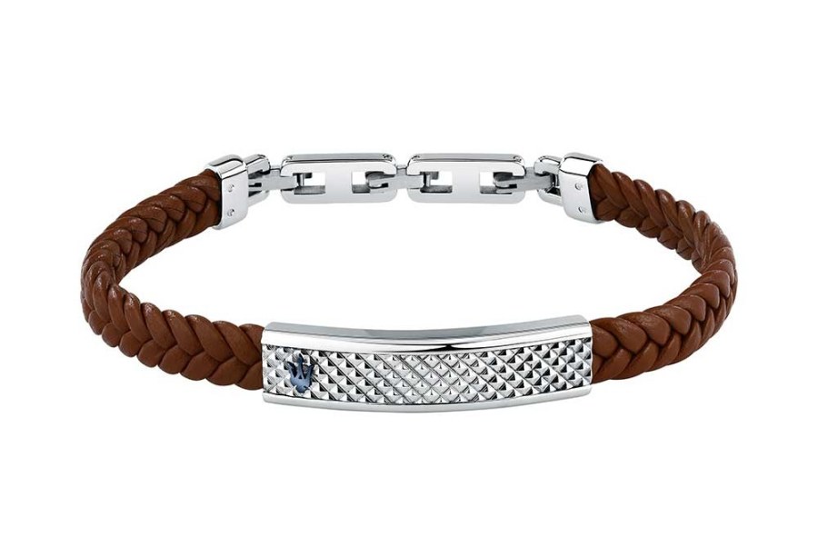 Maserati Hnědý kožený náramek pro muže Leather JM525AVE37 - Náramky Kožené náramky