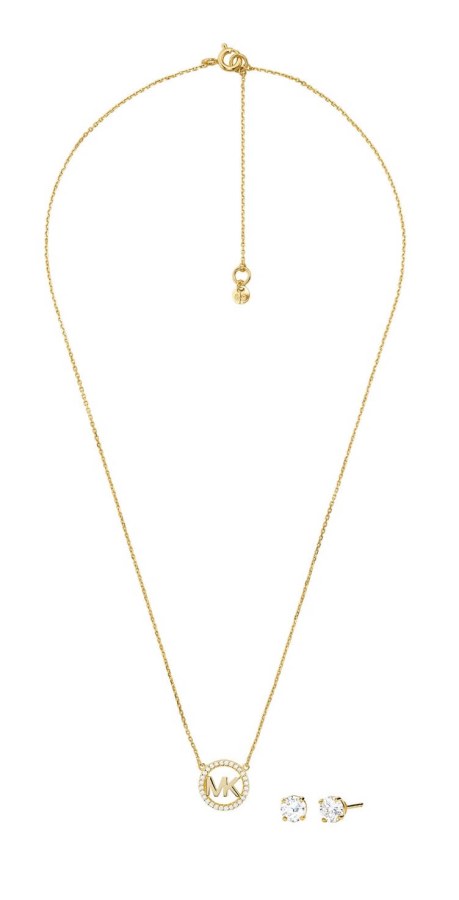 Michael Kors Pozlacená souprava stříbrných šperků MKC1260AN710 (náhrdelník, náušnice) - Sety šperků Soupravy šperků