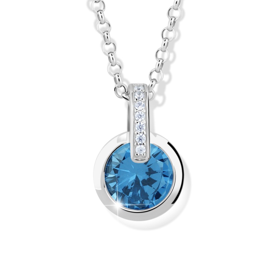 Modesi Okouzlující stříbrný náhrdelník se zirkony a akvamarínem M41069 (řetízek, přívěsek) - Náhrdelníky