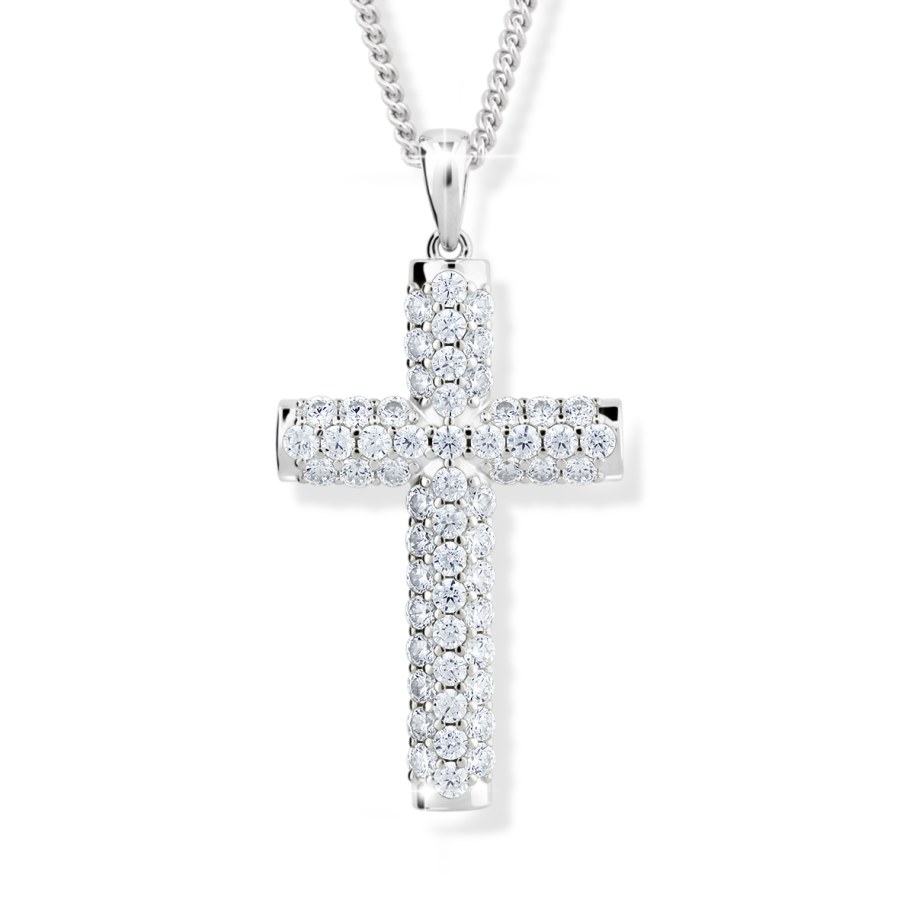 Modesi Třpytivý stříbrný náhrdelník Křížek M00141 - Náhrdelníky